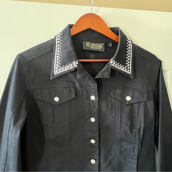 Christine Alexander Vintage Black Jean Jacket with Rhinestoned Crown Size Med - Picture 14 of 16